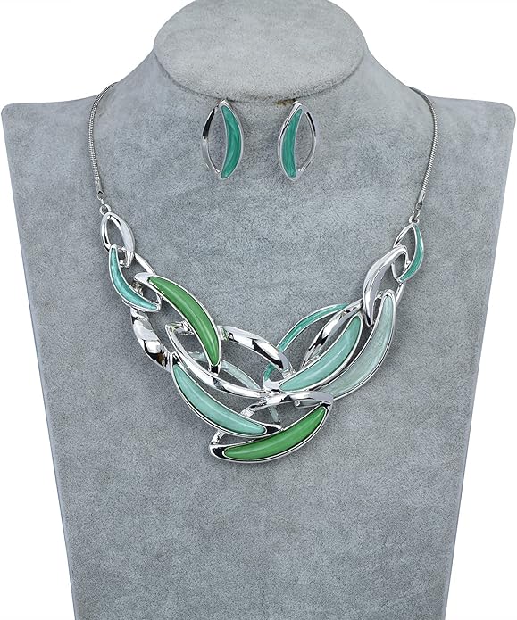 Vintage Statement Jewelry Set Leaf Floral Bohemian Boho Statement Necklace Earring Set Crystal Fashion Costume Jewelry