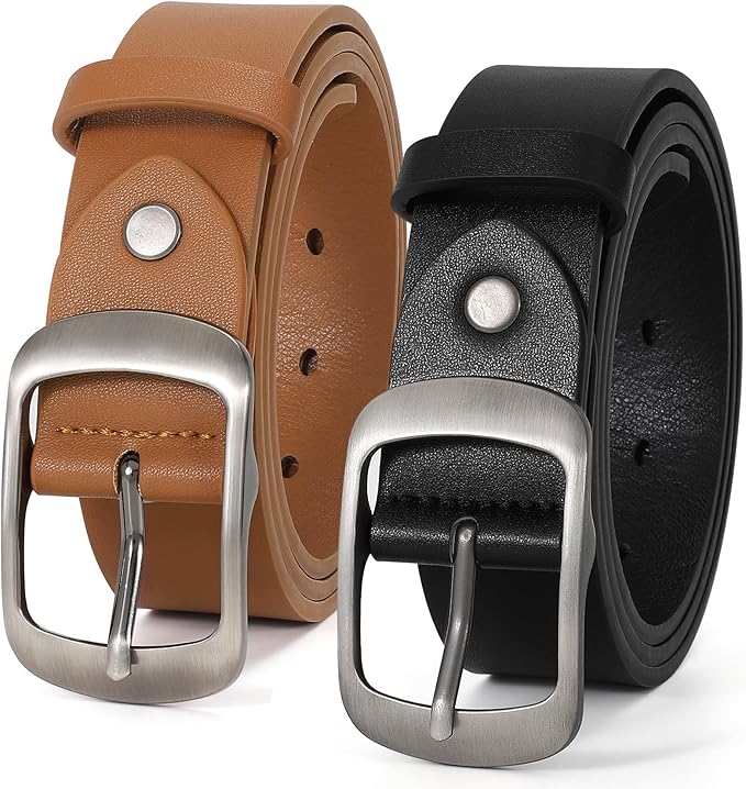 VONMELLI 2 Packs Women Leather Belts for Jeans Fashion Leather Ladies Waist Belt