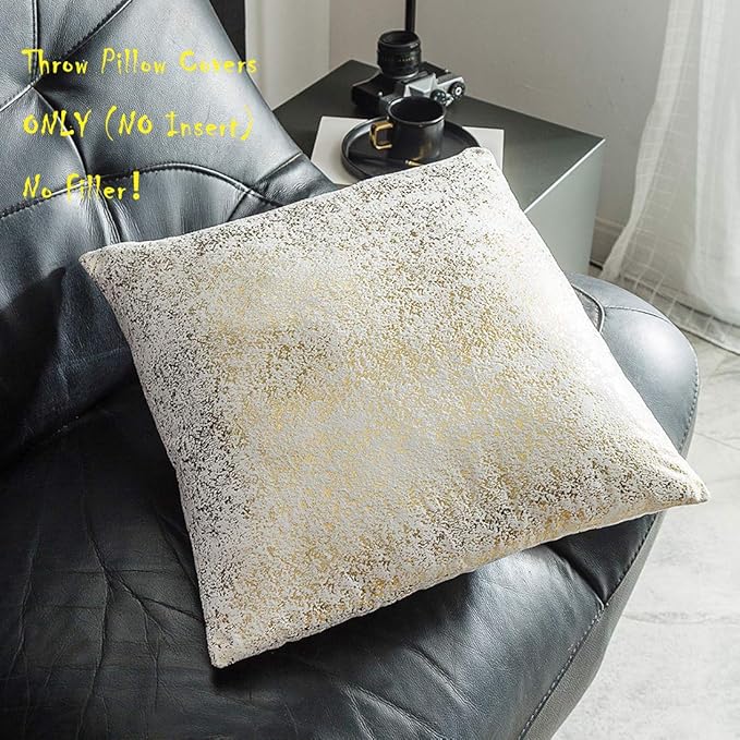 Xinrjojo Pack of 2,Sparkling Decorative Suede Pillow Covers Soft, Square Throw Pillow Covers, Solid Color Cushion Covers, Pillow Cases for Sofa Bedroom Car 22 x 22 Inch, 55x55 cm(Bronzing- White)