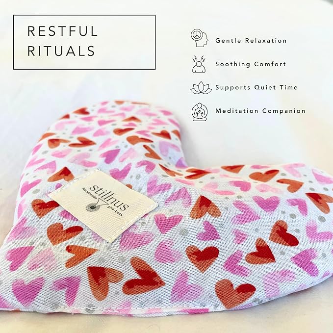 Weighted Heart Eye Pillow with Organic Lavender & Flaxseed – Relaxation Gift for Women, Meditation Tool, Mindful Rest, Cooling Eye Mask, Wellness Self-Care Kit