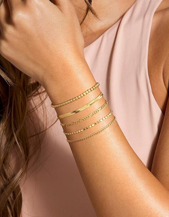 DEARMAY Gold Bracelets for Women Waterproof, 14K Gold Plated Jewelry Sets Trendy Thin Dainty Stackable Cuban Link Paperclip Chain Bracelet Pack Fashion Accessories Gifts for Womens