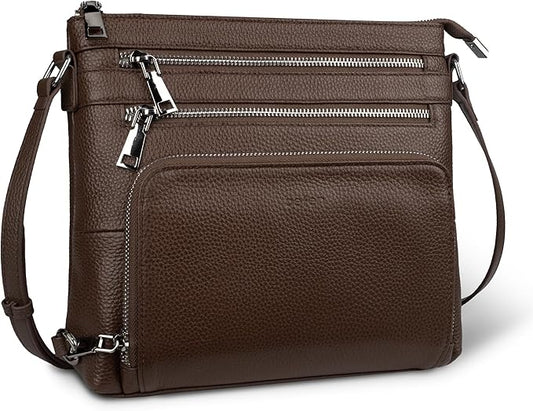 befen Genuine Leather Crossbody Bags for Women, Medium Anti-Theft Shoulder Purse with Built in RFID Wallet for Travel