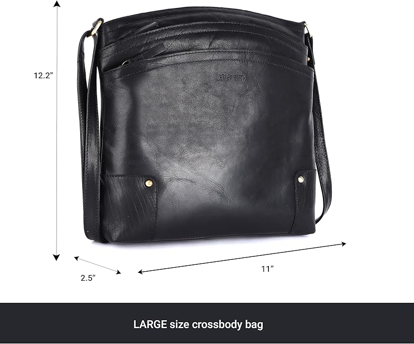 Terry Large Soft Real Leather Womens Crossbody Handbags and Purses-Triple Zip Premium Sling Crossover Shoulder Bag