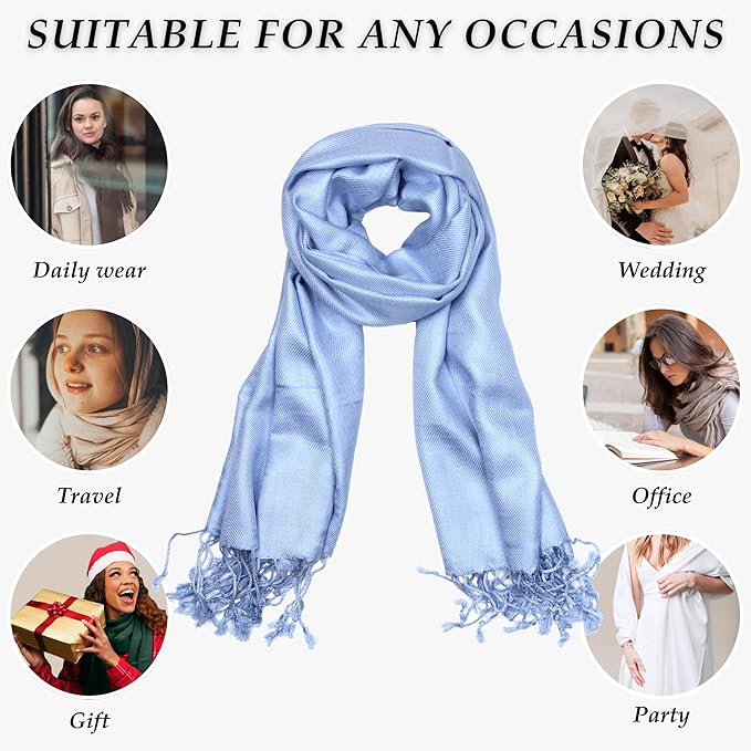 Achillea Soft Silky Pashmina Scarf for Women – Shawl Wrap for Evening Dresses, Bridesmaids, Weddings & Everyday Wear
