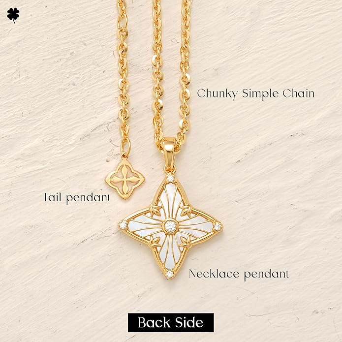 MYEARS Women Clover Necklace Pendant Lapis Lazuli/Mother of Pearl/Turquoise/Yellow Tiger's Eye Cubic Zirconia 14K Gold Simple Dainty Chain Everyday Trendy Lucky Jewelry