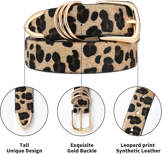 Women's Leather Belts with Gold Buckle Fashion Leather Waist Belt Elegant Ladies Belts for Jeans Dress & Casual Wear