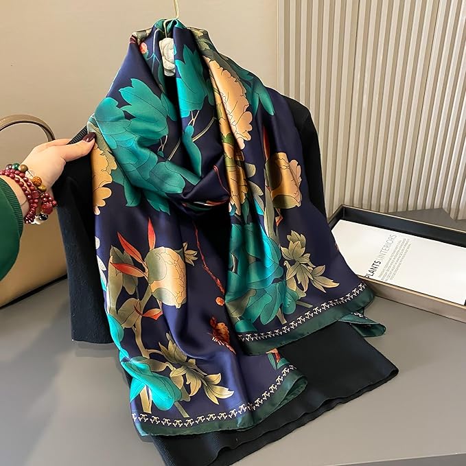 YOUR SMILE Large Mulberry Silk Feeling Long Stain Scarf Lightweight Sunscreen Shawls Wraps for Women