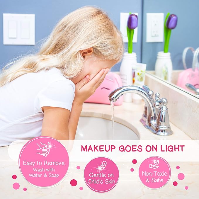 Kids Real Makeup Kit with Pink Unicorn Purse, Non Toxic Washable Make Up Set - Unicorn Toys for Girls Age 4-6, Valentines Day Gifts for Kids, Birthday Gift for Girl Ages 3 4 5 6 7 8 9 10 Years Old