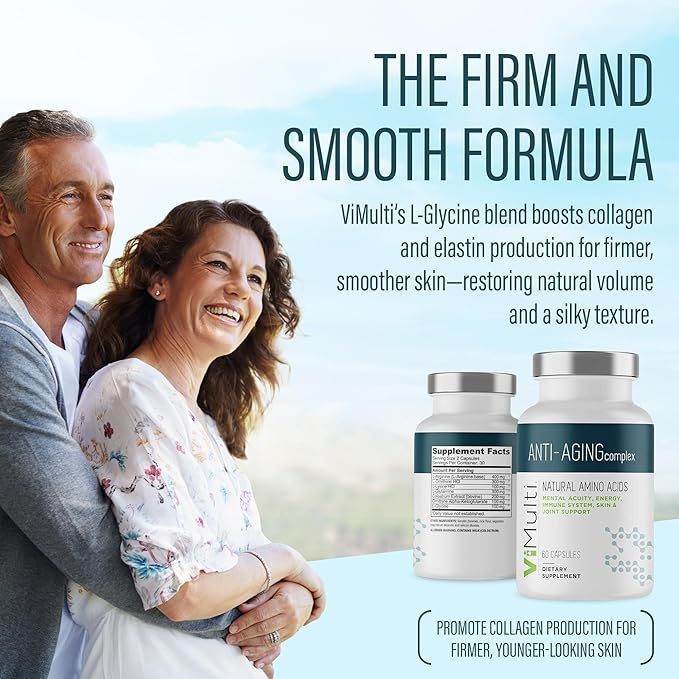 Anti-Aging Natural Amino Acids Supplement for Women & Men – Supports Immune Health, Energy, Smoother Skin Tone, & Restorative Sleep, Anti-Aging Supplement Pills for Longevity, 60 Capsules