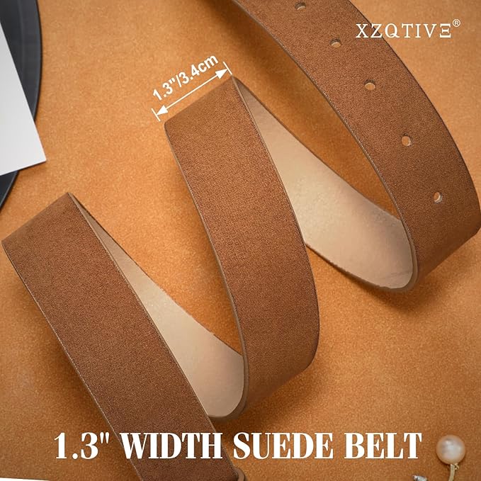 XZQTIVE Women’s Suede Belt for Jeans Pants Dresses Fashion Ladies Dark Brown Belt with Gold Buckle