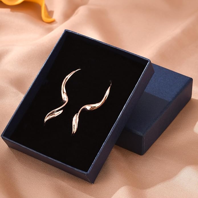 14K Gold Hoop Earrings for Women, Hypoallergenic Spiral Threader Gold Plated Dangle Earrings Fashion Jewelry，Gift for Women