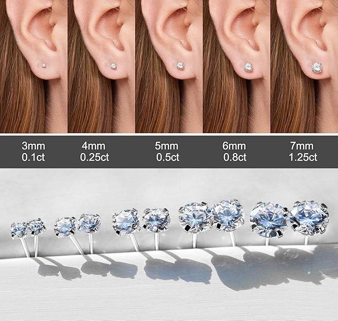 Kainier Women's 14K Gold Plated CZ Stud Earrings Simulated Diamond Round Cubic Zirconia Ear Stud Set（5 Pairs)…