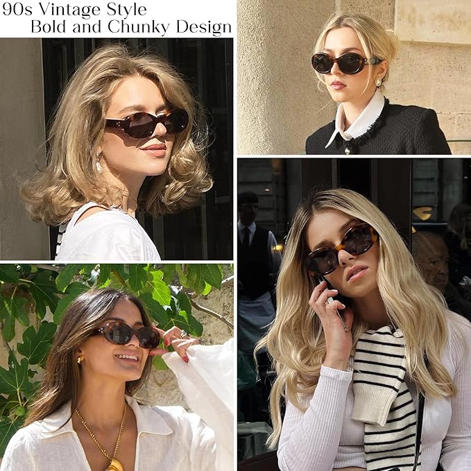mosanana Oval Retro Trendy Sunglasses for Women 90s Style MS52371