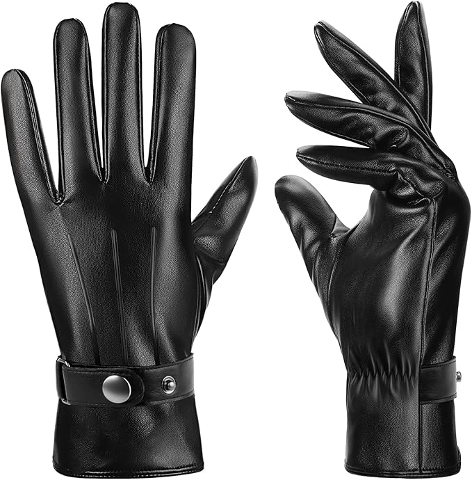 Aegend Winter Gloves Women, Stylish Crossover Wrist PU Leather Gloves with Warm Materials, Full Hand Touchscreen for Phone & Tablet, Slim Fit for Driving & Outdoor(Black,S)