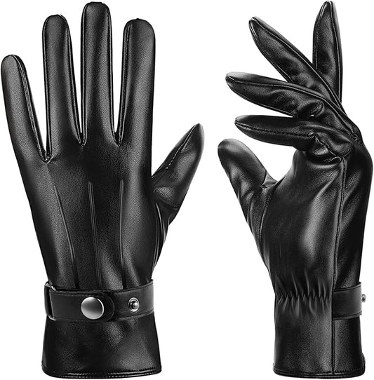 Aegend Winter Gloves Women, Stylish Crossover Wrist PU Leather Gloves with Warm Materials, Full Hand Touchscreen for Phone & Tablet, Slim Fit for Driving & Outdoor(Black,S)
