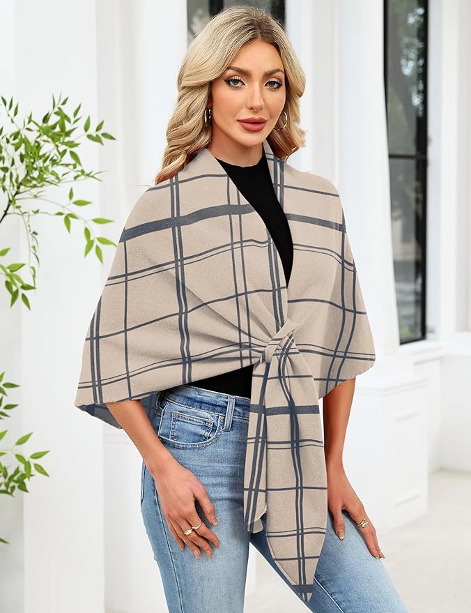 iWoo Women Soft Shawl Wraps kintted Open Front Poncho Sweater for Spring Fall Winter
