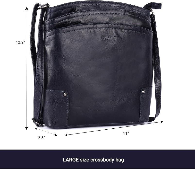 Terry Large Soft Real Leather Womens Crossbody Handbags and Purses-Triple Zip Premium Sling Crossover Shoulder Bag