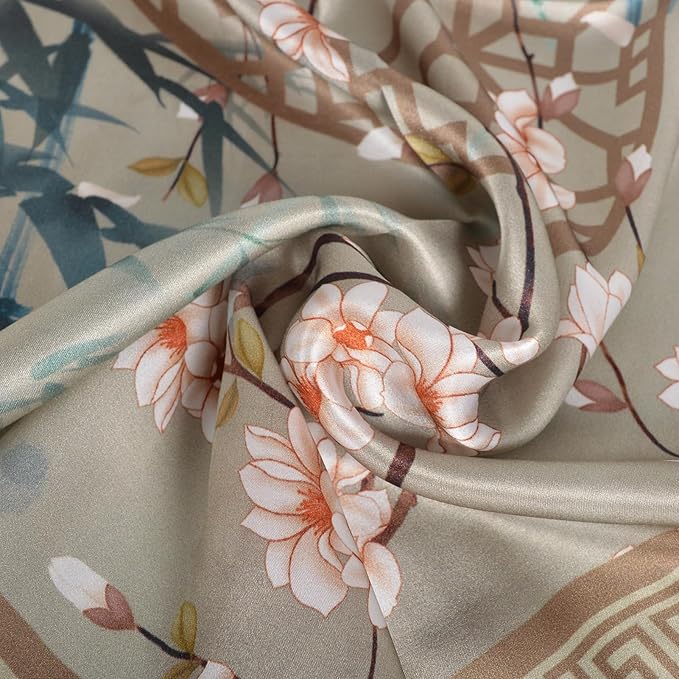 100% Mulberry Silk Scarf for Women Neck Oblong Headscarves Long Floral Print Lightweight Silk Wraps Shawls 67"*20"