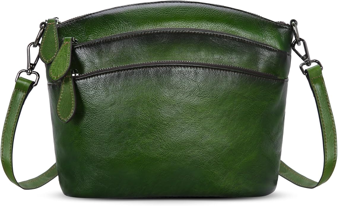 HESHE Crossbody Bags for Women Genuine Leather Purses with Multi-Pockets Vintage Ladies Small Shoulder Satchel Bag
