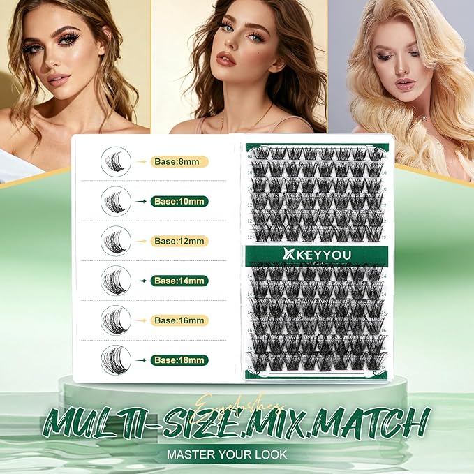 Lash Clusters 96pcs Individual Lashes D Curl 18mm Eyelash Clusters KEYYOU Volume Wispy Lash Extension Soft&Comfortable Easy DIY at Home(Y23,D-18mm)