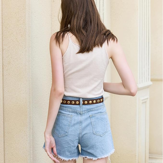 VATAN Women Leather Belt for Jeans Dresses Pants Fashion Ladies Casual Waist Belt with Gold Buckle