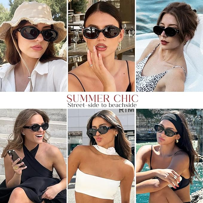 mosanana Oval Retro Trendy Sunglasses for Women 90s Style MS52371