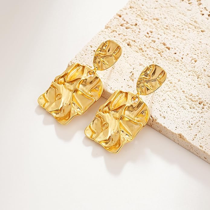 Large Gold Earrings for Women, Chunky Gold Statement Drop Dangle Earring Maple Leave Ginko Leaf Jewelry Gifts