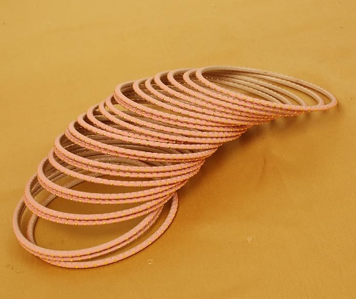 Touchstone Indian Bollywood Trending Fashion Handcrafted Beautifully Trimmed Edges Textured Golden Dots Designer Jewelry Bangle Bracelets. Set of 24 for Women.