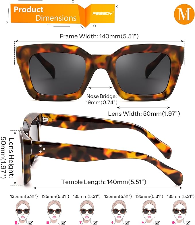 FEISEDY Classic Women Sunglasses Fashion Thick Square Sun Glasses Chunky Frame UV400 B2471