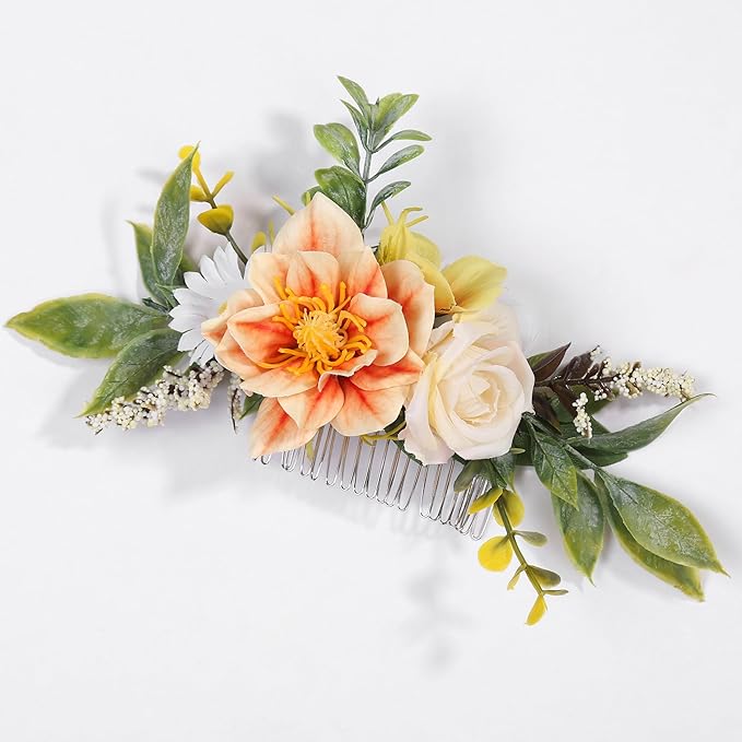 Flower Hair Clip for Women - Elegant Hair Accessory for Wedding, Party & Daily Wear (Orange)