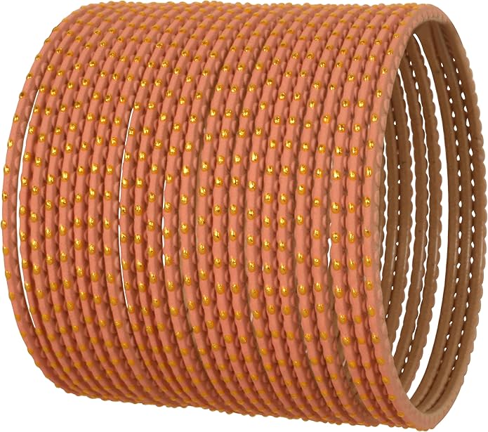 Touchstone Indian Bollywood Trending Fashion Handcrafted Beautifully Trimmed Edges Textured Golden Dots Designer Jewelry Bangle Bracelets. Set of 24 for Women.
