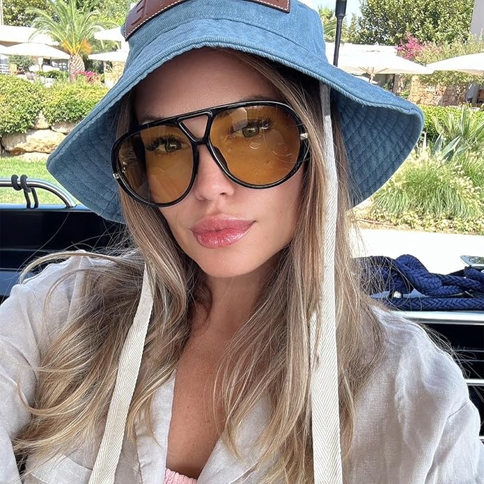 SODQW Oversized Aviator Sunglasses for Women With Earring Trendy Large Big XL Size 2025 Designer Ladies Shades