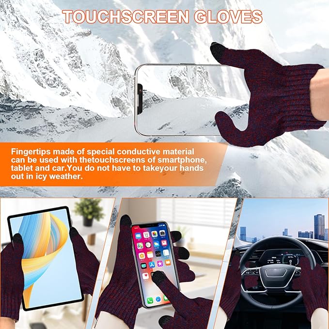 3PCS Winter Beanie Hat Scarf Touchscreen Gloves Set for Men and Women, Knitted Fleece Lined Hats Thermal Gloves Long Scarf