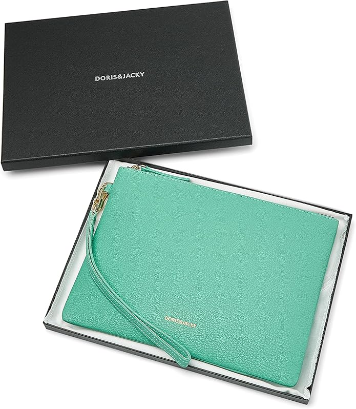 DORIS&JACKY Lambskin Leather Wristlet Clutch Purse for Women Soft Designer Slim Cell Phone Pouch Bag with Detachable Strap