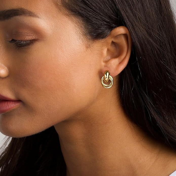 Chunky Small Knot Earrings Gold Silver Geometric Earrings for Women Dainty Gold and Silver Plated Dangle Drop Earrings Hypoallergenic and Lightweight Fashion Trendy Jewelry Gifts