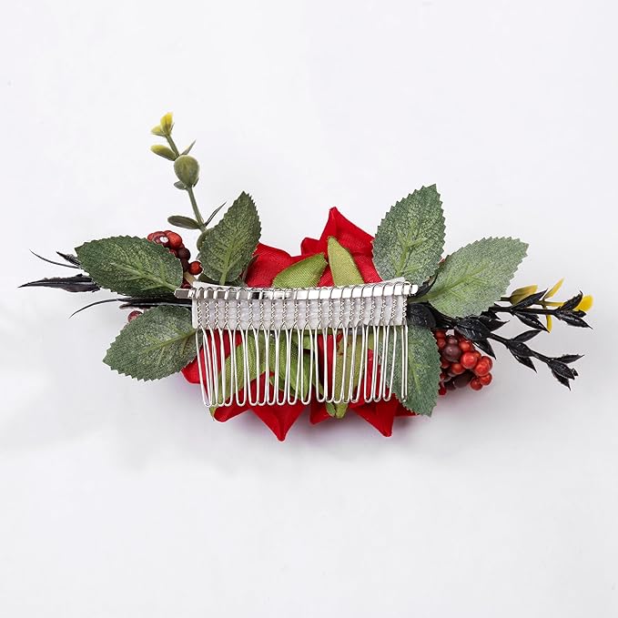Flower Hair Clip for Women - Elegant Hair Accessory for Wedding, Party & Daily Wear (Burgundy)