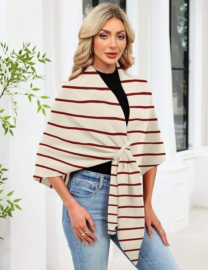 iWoo Women Soft Shawl Wraps kintted Open Front Poncho Sweater for Spring Fall Winter