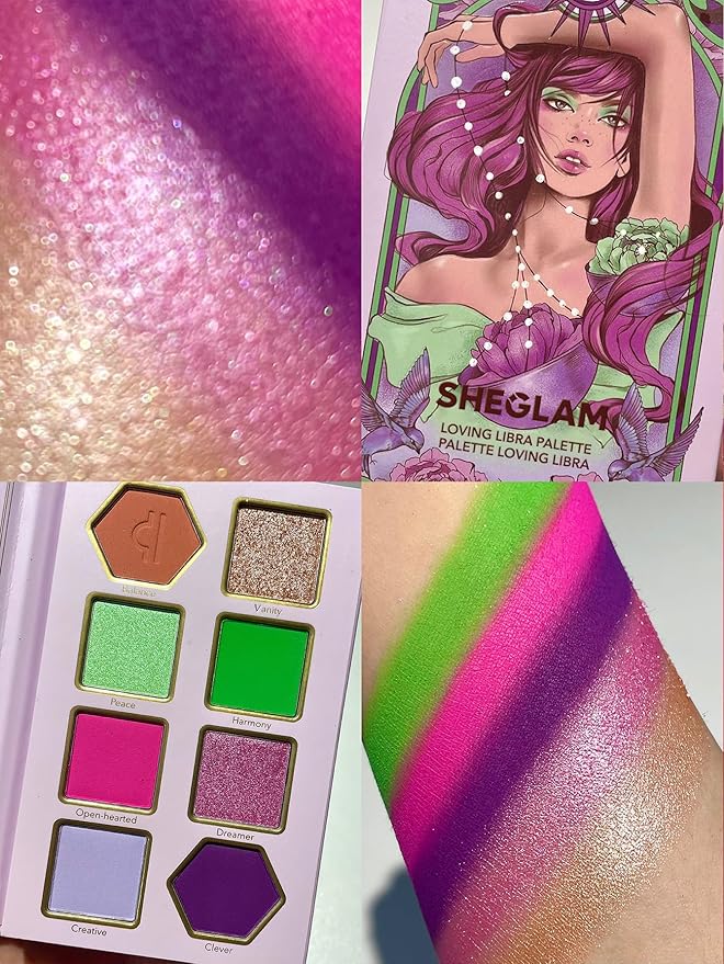 SHEGLAM Glitter Metallic Eyeshadow Palette 8-Color High Pigment Pink Green Blue Long Wearing Horoscope Collection Eye Shadow Palette - Loving Libra