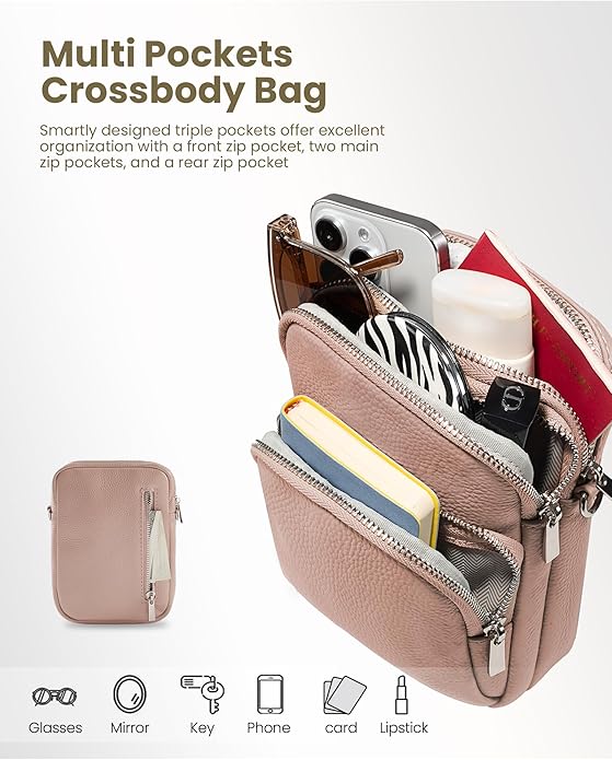 befen Small Genuine Leather Crossbody Bag for Women Trendy Crossbody Purses with RFID Blocking Card Slots