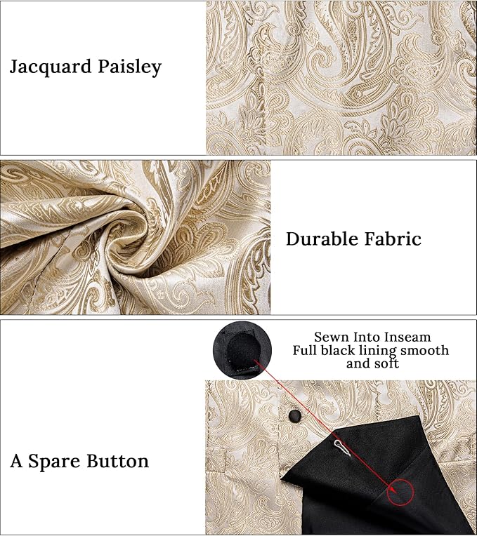 DiBanGu Mens Paisley Suit Vest Silk Jacquard Waistcoat and Necktie Set Formal Shawl Collar Dress Vest 7PCS for Wedding Party