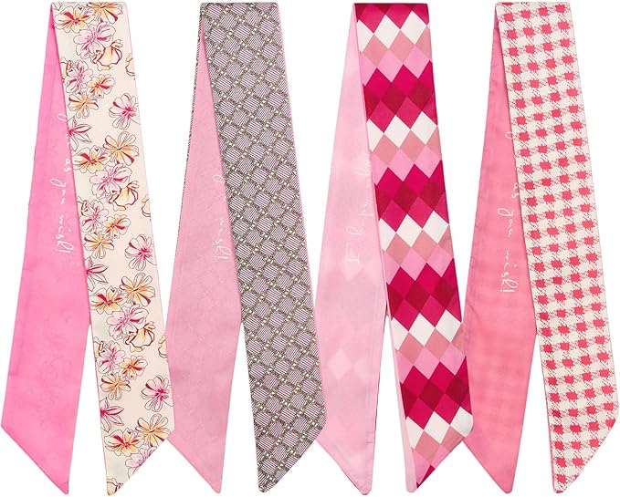 4 Pack Purse Scarf Handbags Skinny Twill Hair Scarves Narrow Neck Scarf Band Women Fashion Accessories Bag Charms