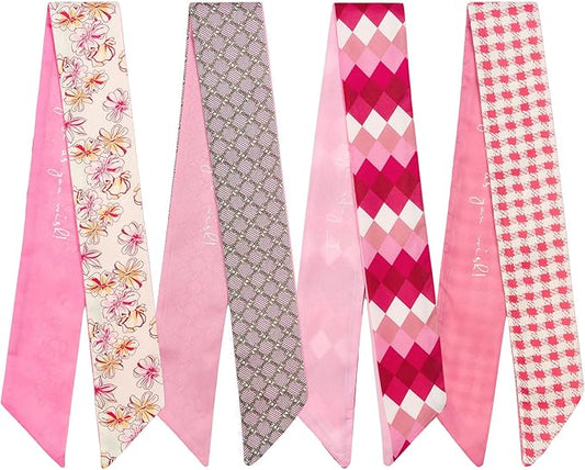 4 Pack Purse Scarf Handbags Skinny Twill Hair Scarves Narrow Neck Scarf Band Women Fashion Accessories Bag Charms