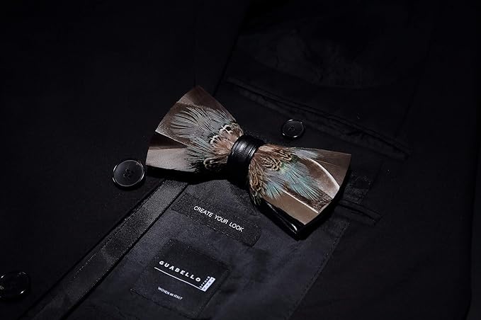 RBOCOTT Handmade Feather Pre-tied Bow tie and Brooch Sets for Men