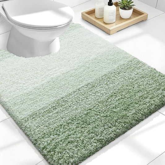 OLANLY Luxury Toilet Rugs U-Shaped 24x20, Extra Soft and Absorbent Microfiber Bathroom Rugs, Non-Slip Plush Shaggy Bath Mat, Machine Wash Dry, Contour Bathroom Mats for Toilet Base, Sage Green