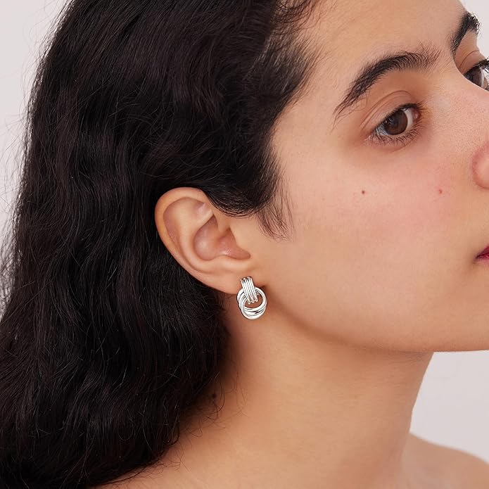 Gold Plated Statement Chunky Dangle Stud Earrings for Women, Gold Plated Hoop Knot Claw Earrings Tarnish Free Jewelry for Women Gifts