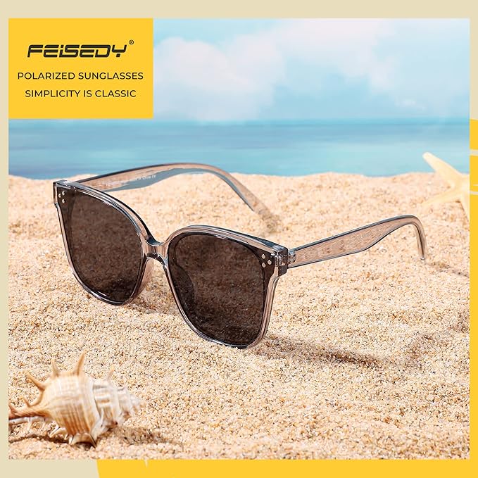 FEISEDY Oversized Polarized Sunglasses - UV400 Protection, Square Fashion Sun Glasses for Outdoor & Daily B2600