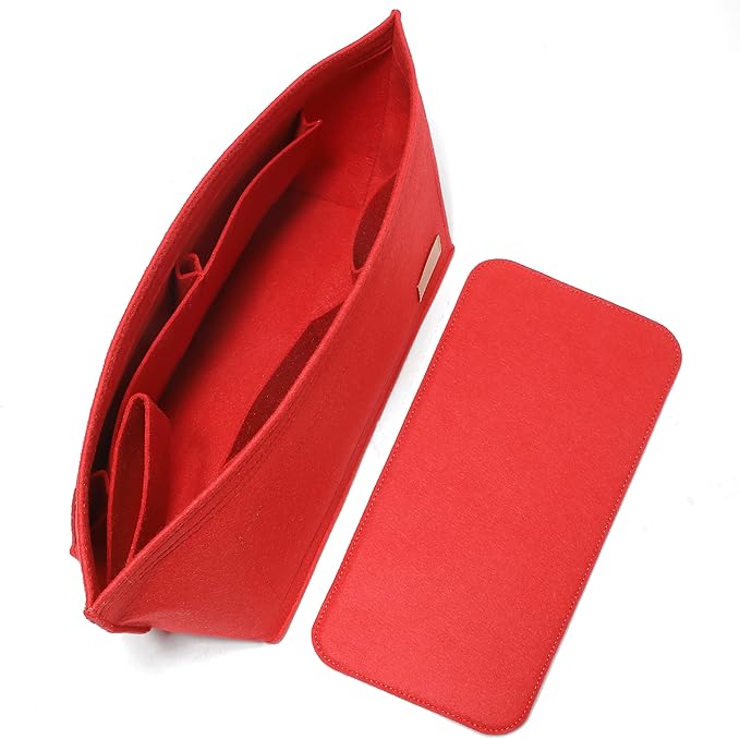 Doxo Purse Organizer Insert for Handbags & Base Shaper 2pc Set,Felt Organizer Insert Large Tote,Bag Organizer with Zipper 7 Sizes,Fit Speedy Neverfull MM/City33 and More(Red-L-Combination)