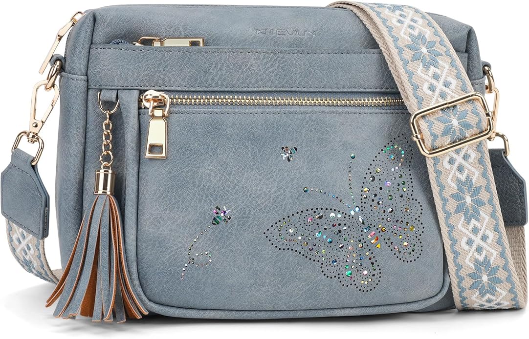 Crossbody Bags for Women Trendy Leather Crossbody Purse Shoulder Handbags Butterfly Design