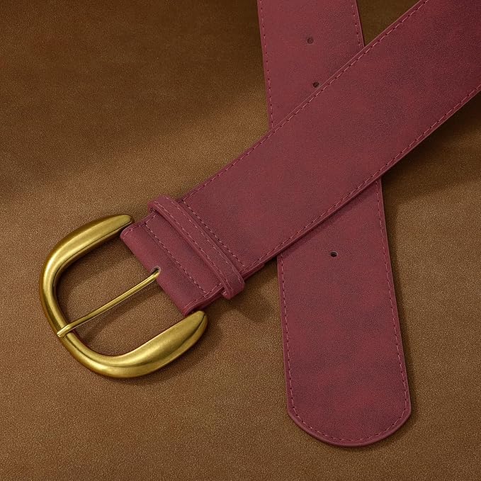 SANSTHS Women Wide Suede Belt for Dresses Jeans Fashion Thick Leather Waist Belts Ladies Chunky Belts