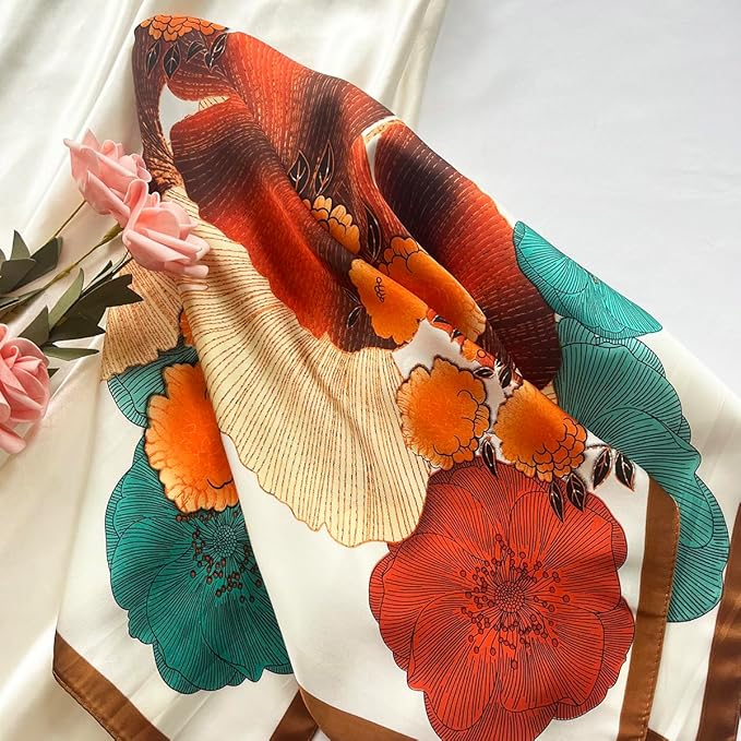 FONYVE Silk Feeling Scarf Medium Square Satin Head Scarf for Women 27.5 × 27.5 inches